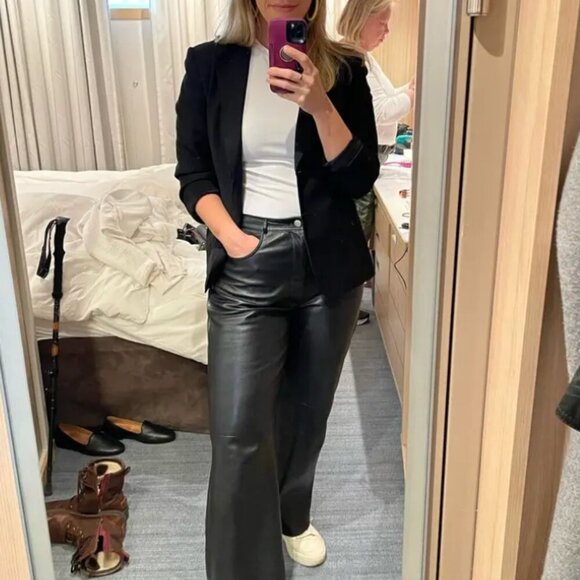 VEDA Pants Black Real Leather High Waisted US 10- 12 - Picture 8 of 10